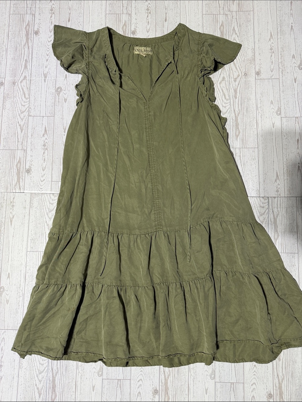 Knox Rose Olive Green Ruffle-Tiered Midi Dress